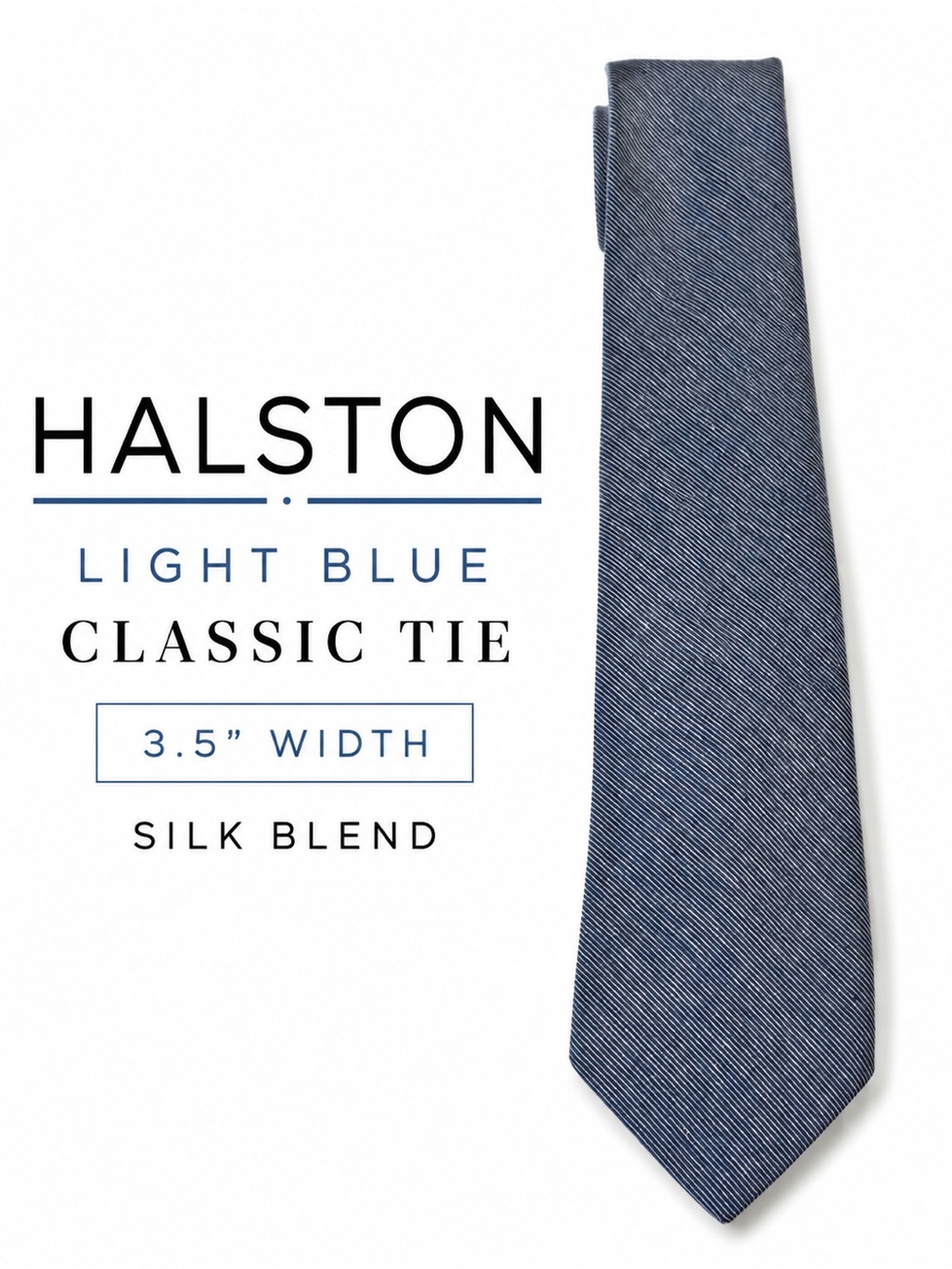 Halston Light Blue Textured Silk Blend Classic Wide Tie 3.5” Mens Necktie Preppy